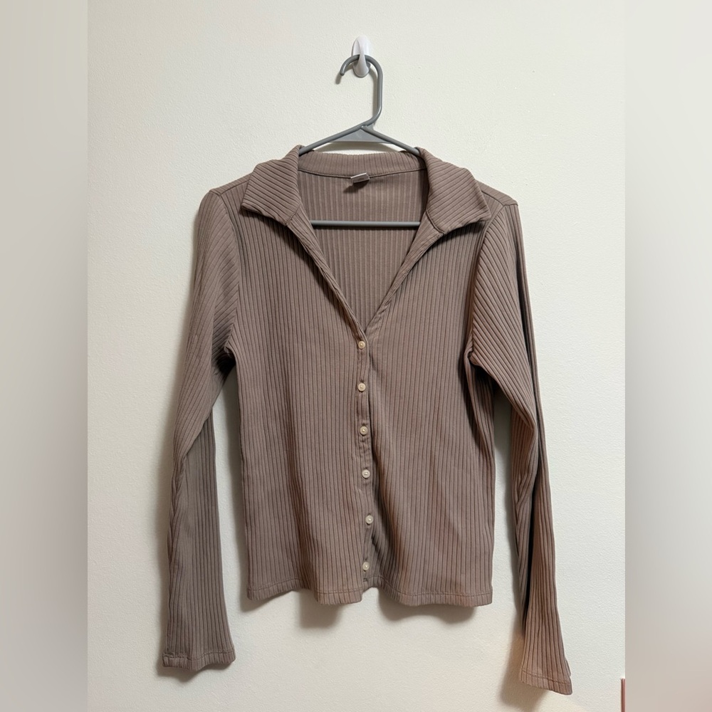 Old Navy Brown Ribbed Button-Down‎ Shirt